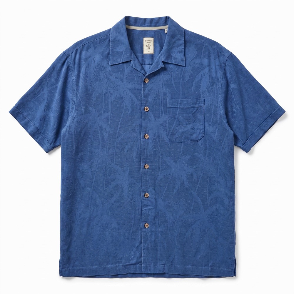 Jamaica Jaxx Hawaiian Shirt XL 100% Silk Blend Blue Tropical Camp Casual Grandpa